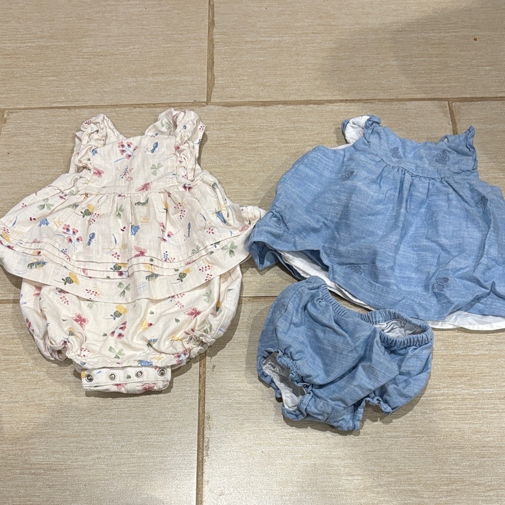 Janie and Jack Cream Floral Baby Outfit and blue outfit (6-12 months)